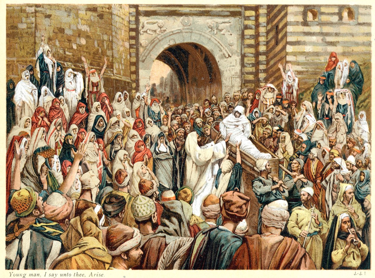 Ježíš vychovával syna vdovy v Nain, c1890 od James Tissot