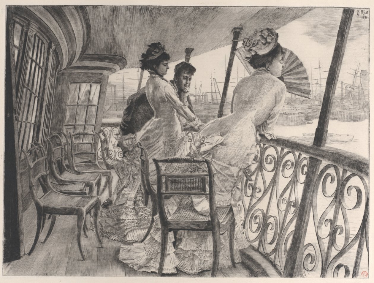 Galerie H.M.S. Kalkata Suvenýr plesu na lodi La galerie du Calcutta..., 1876. od James Tissot