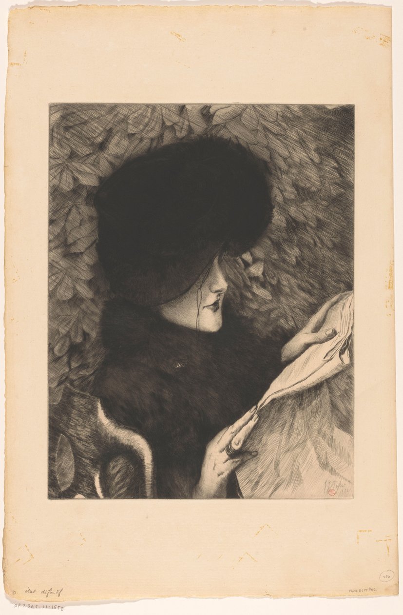 Žena čte noviny le deník od James Tissot