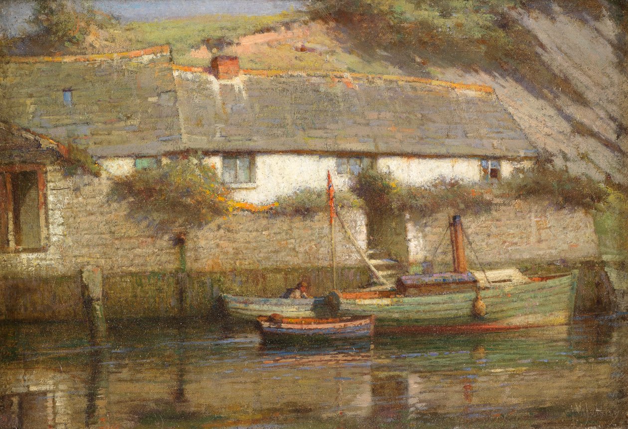 A Riverside Cottage (olej na plátně) od James Valentine Jelley