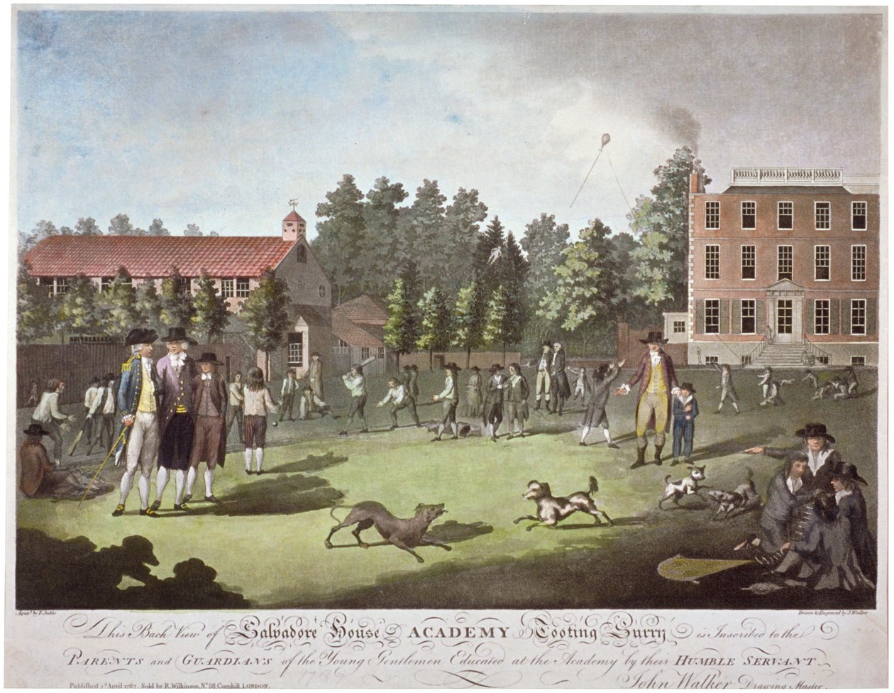 Zadní pohled na Salvadore House Academy, Tooting, Wandsworth, Londýn, 1787 od James Walker