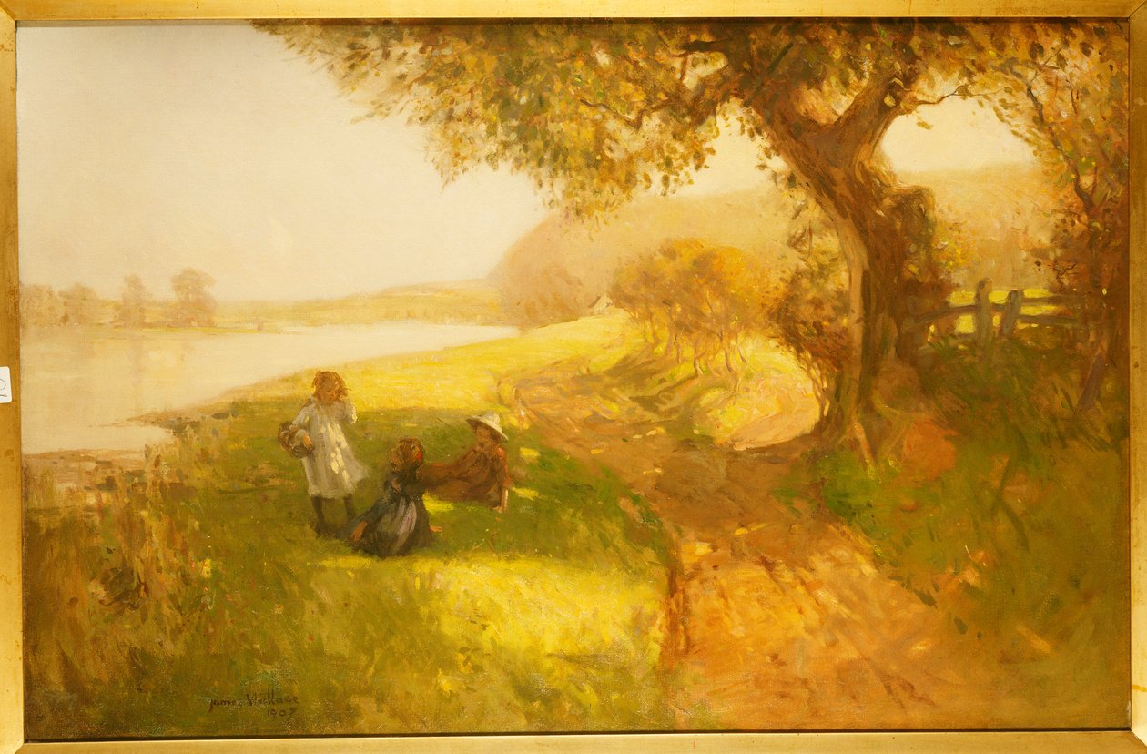 Letní den – Děti na březích Tweedu, 1907 od James Wallace