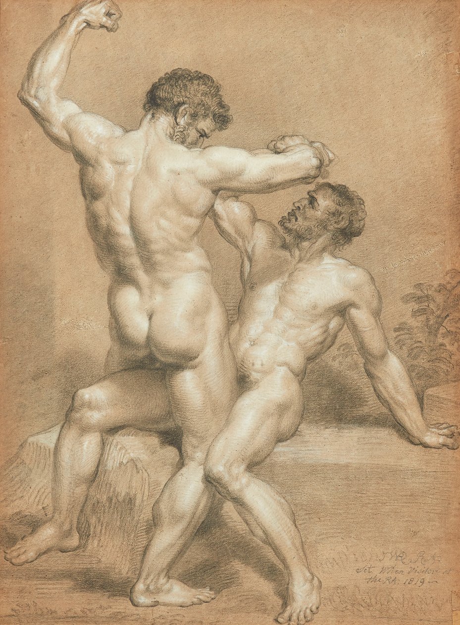 Figurální studie – zápasníci (tužka a pastel na lesklém papíře) od James Ward
