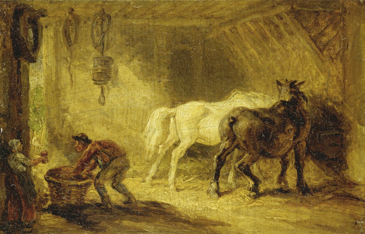 Interiér stáje, cca 1830-40 (olej na panelu) od James Ward