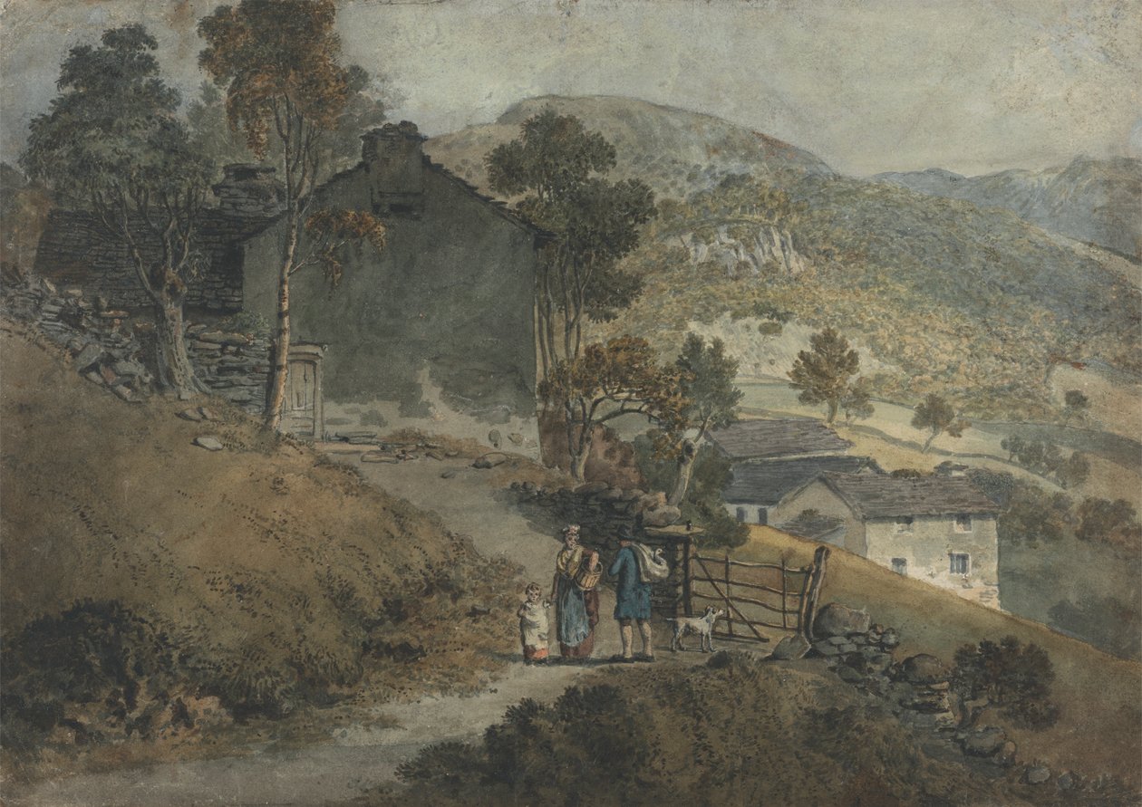 Krajina s chalupami a postavami od James Ward