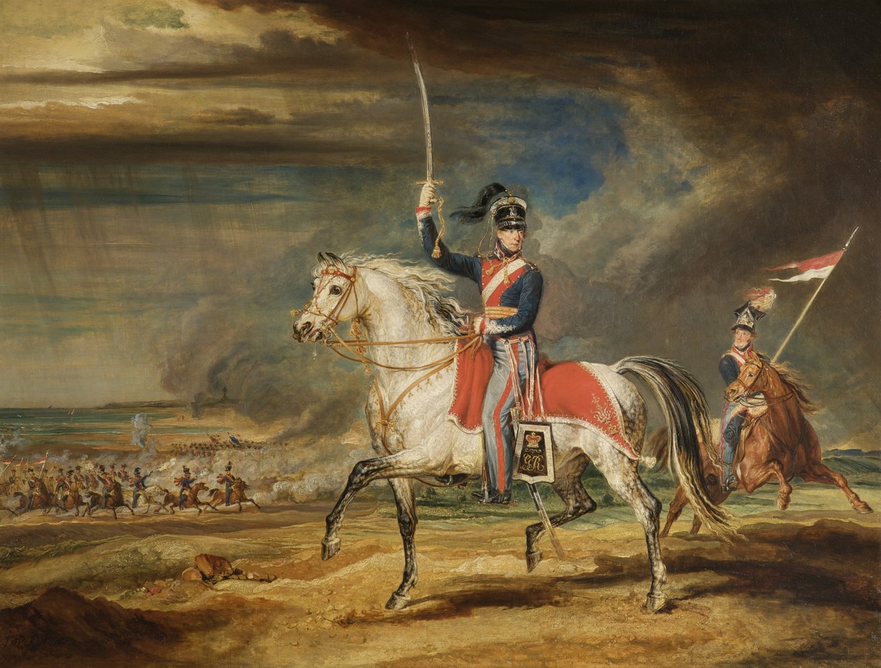 Sir John Leicester, Bt, cvičí svůj pluk Cheshire Yeomanry na píscích v Liverpoolu, 1824 od James Ward