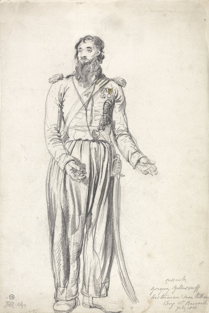 Kozák, Gregory Yelloserf, červenec 1814 (černá křída a akvarel na papíře) od James Ward