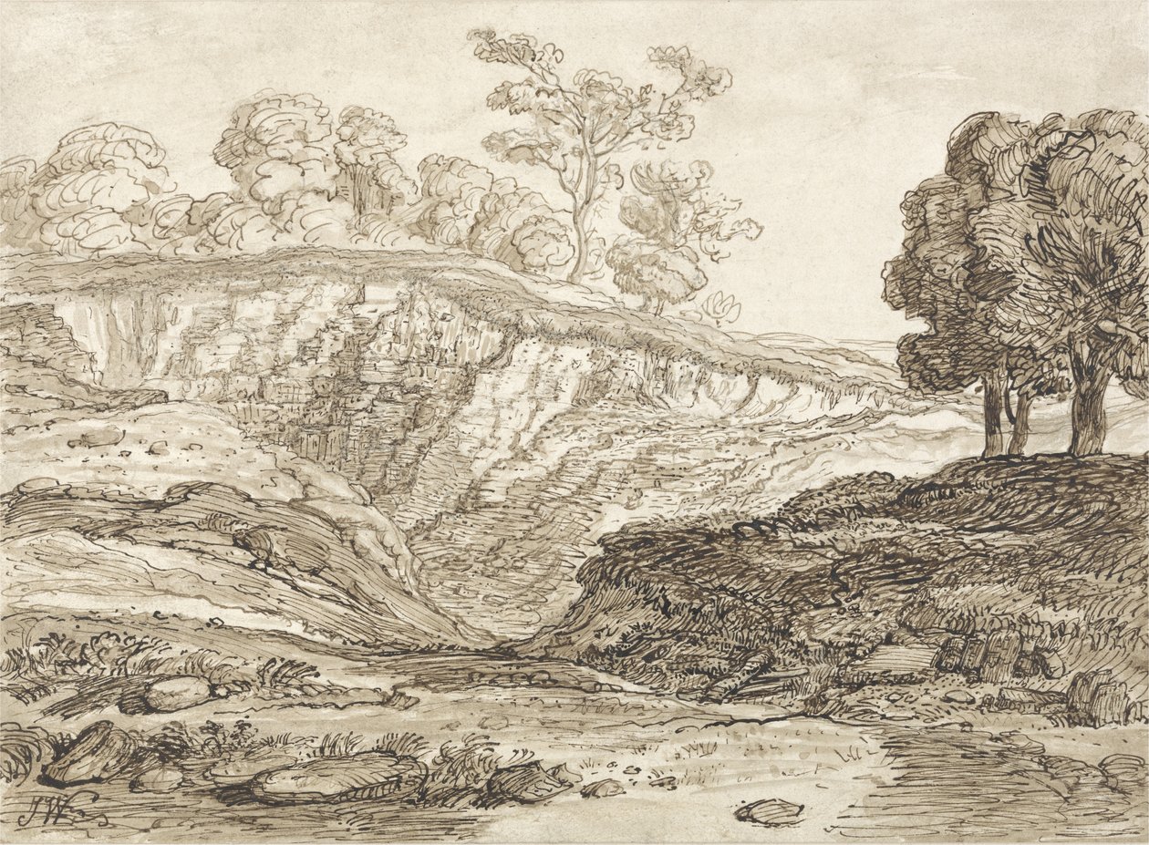 The Quarry (pero a hnědý inkoust s hnědým praním na papíře) od James Ward