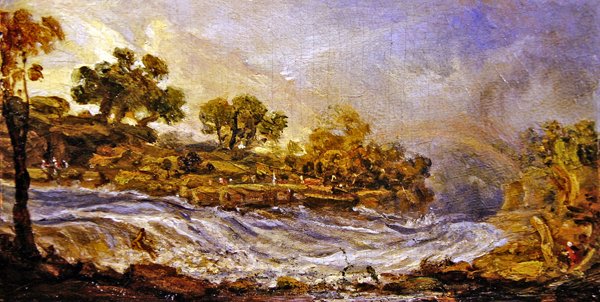 The Rapids nad Falls of the Clyde, Lanarkshire (olej na panelu) od James Ward