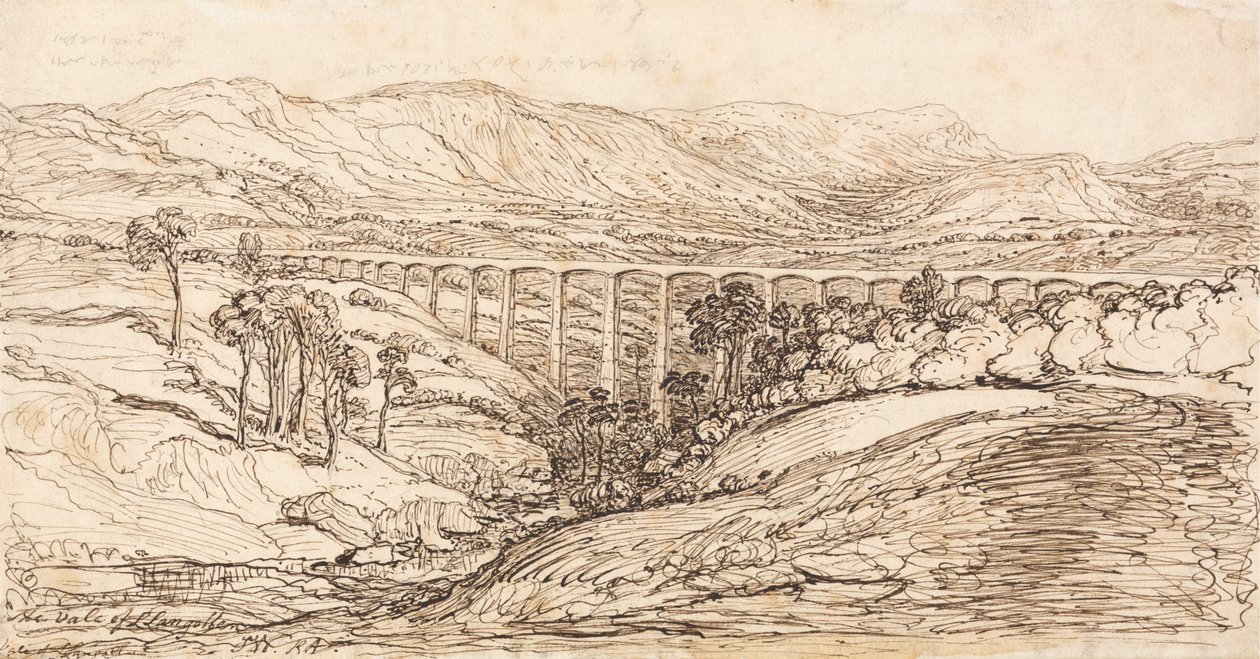 The Vale of Llangollen (pero a hnědý inkoust na papíře) od James Ward