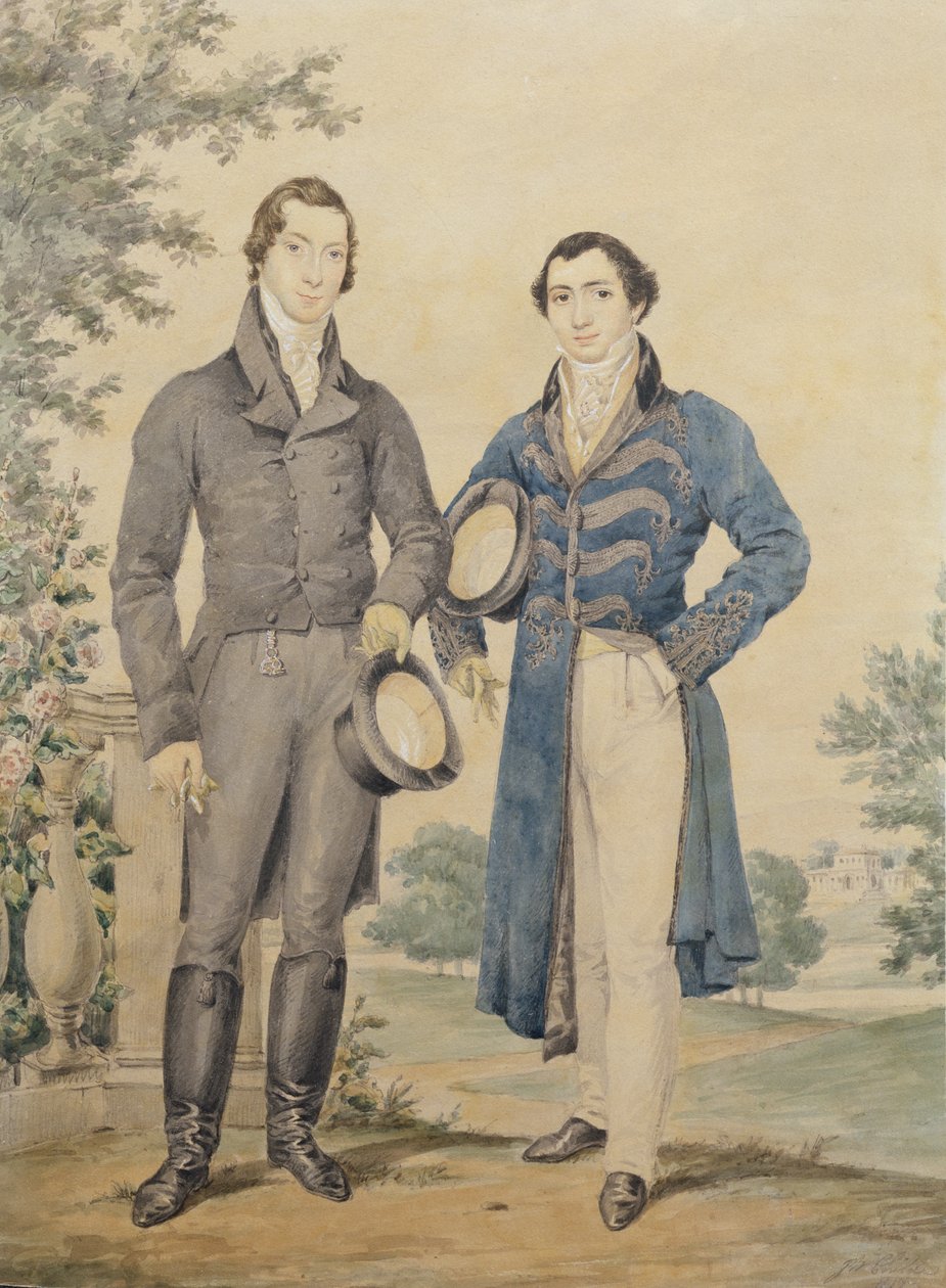 Portrét dvou pánů, 1817 (tužka a wc, zvýrazněno bílou) od James Warren Childe