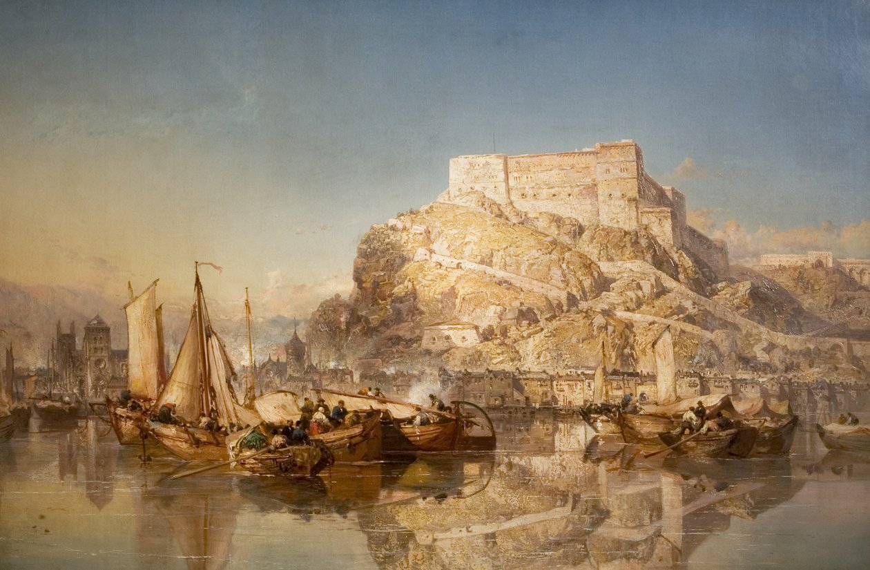 Město a pevnost Huy na řece Meuse, 1880 od James Webb