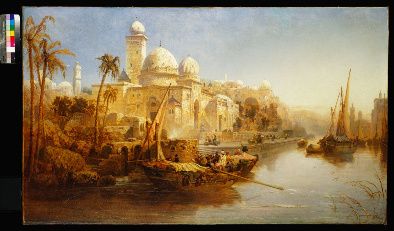 Plavidla kotvící u schodů maurského paláce, 1875 od James Webb