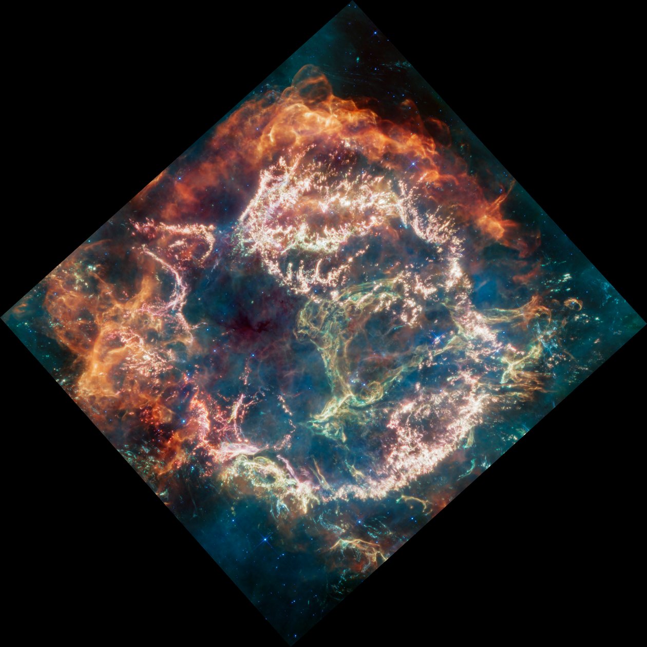 Cassiopeia A (obrázek MIRI) od James Webb Space Telescope (NASA)