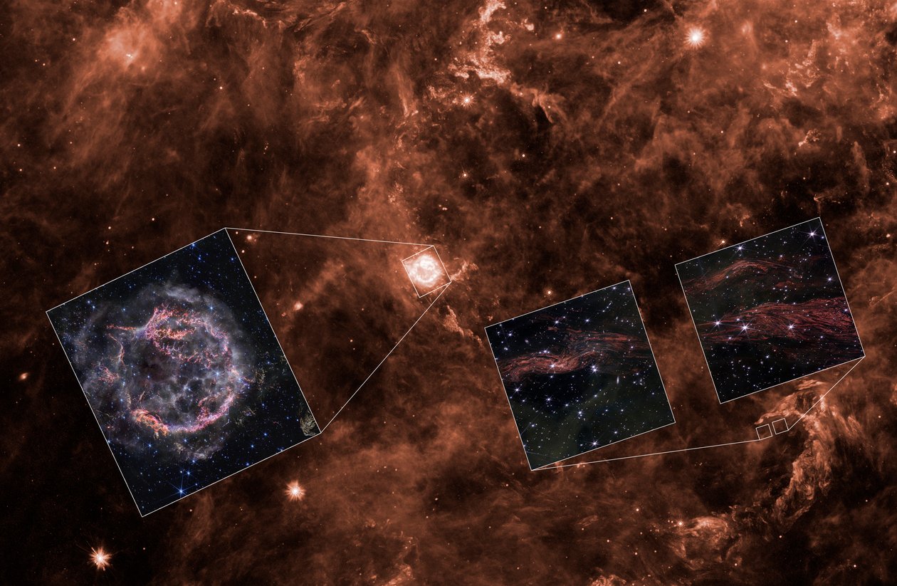 Světelné ozvěny z Cassiopeia A (v kontextu Spitzerova teleskopu) od James Webb Space Telescope (NASA)