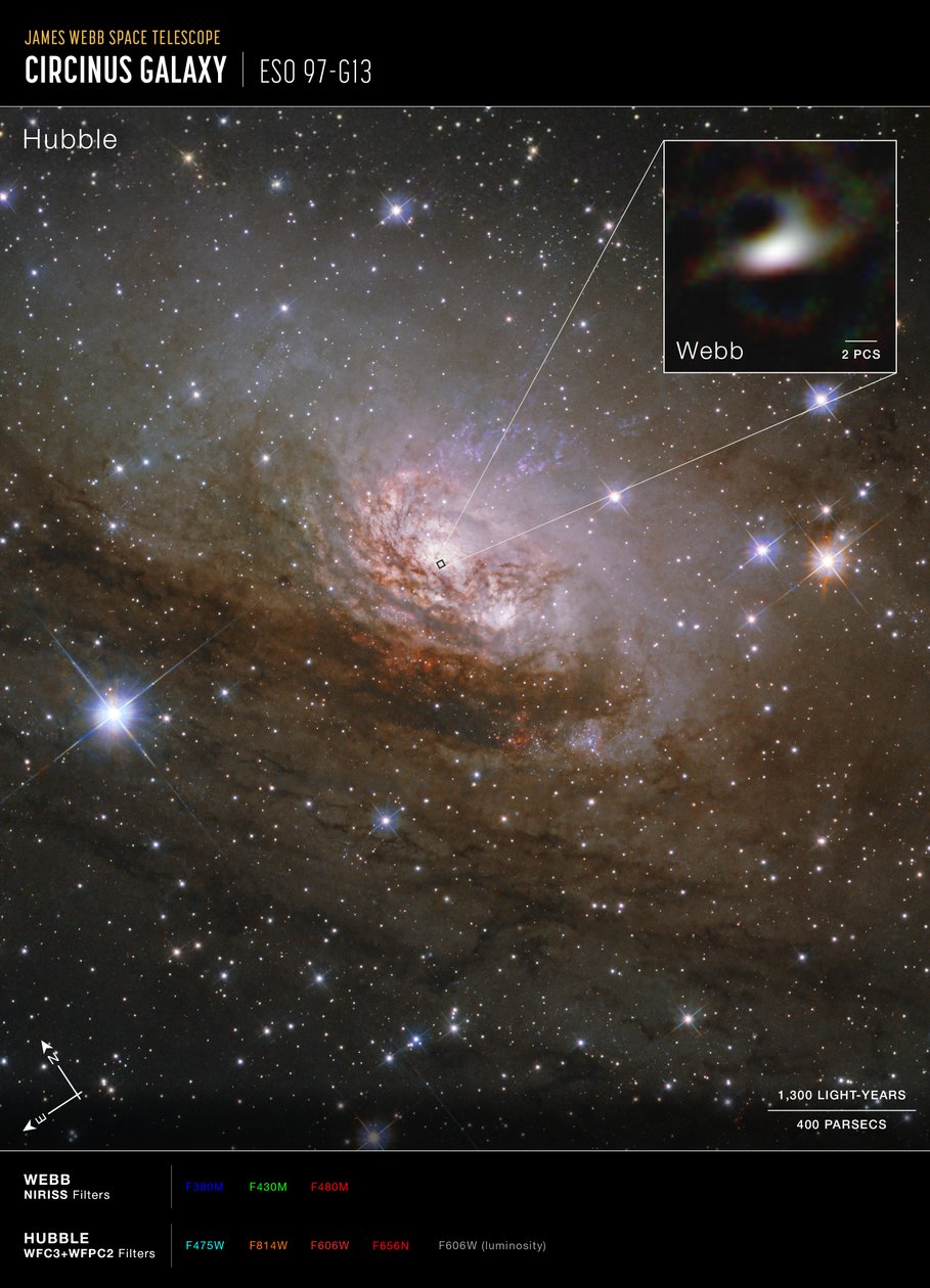 Galaxie Circinus (snímek z přístroje Hubble and Webb Compass)   od James Webb Space Telescope (NASA)