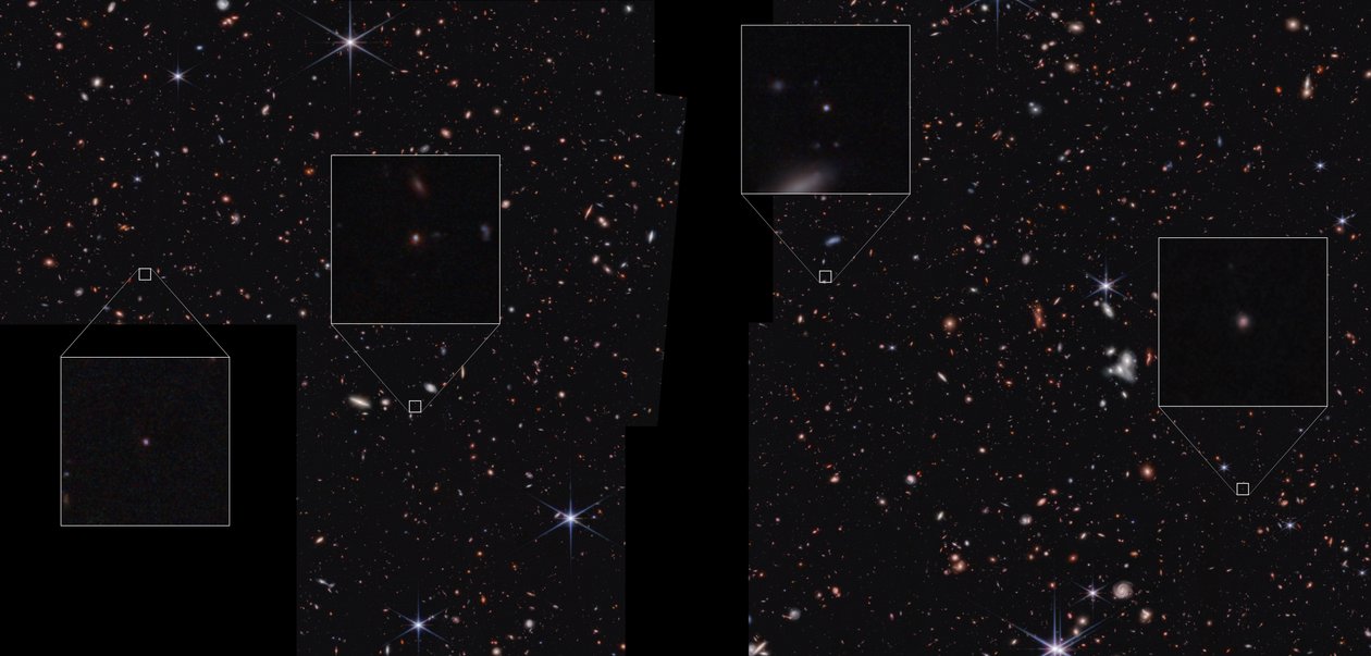 Galaxie v oblasti CEERS (snímek z kamery NIRCam) od James Webb Space Telescope (NASA)