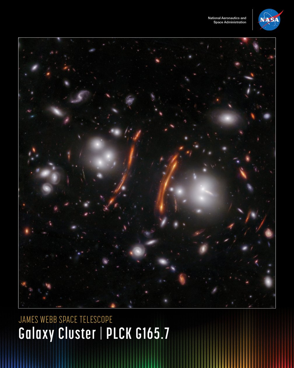 Galaxy Cluster PLCK G165.7 – mini plakát od James Webb Space Telescope (NASA)