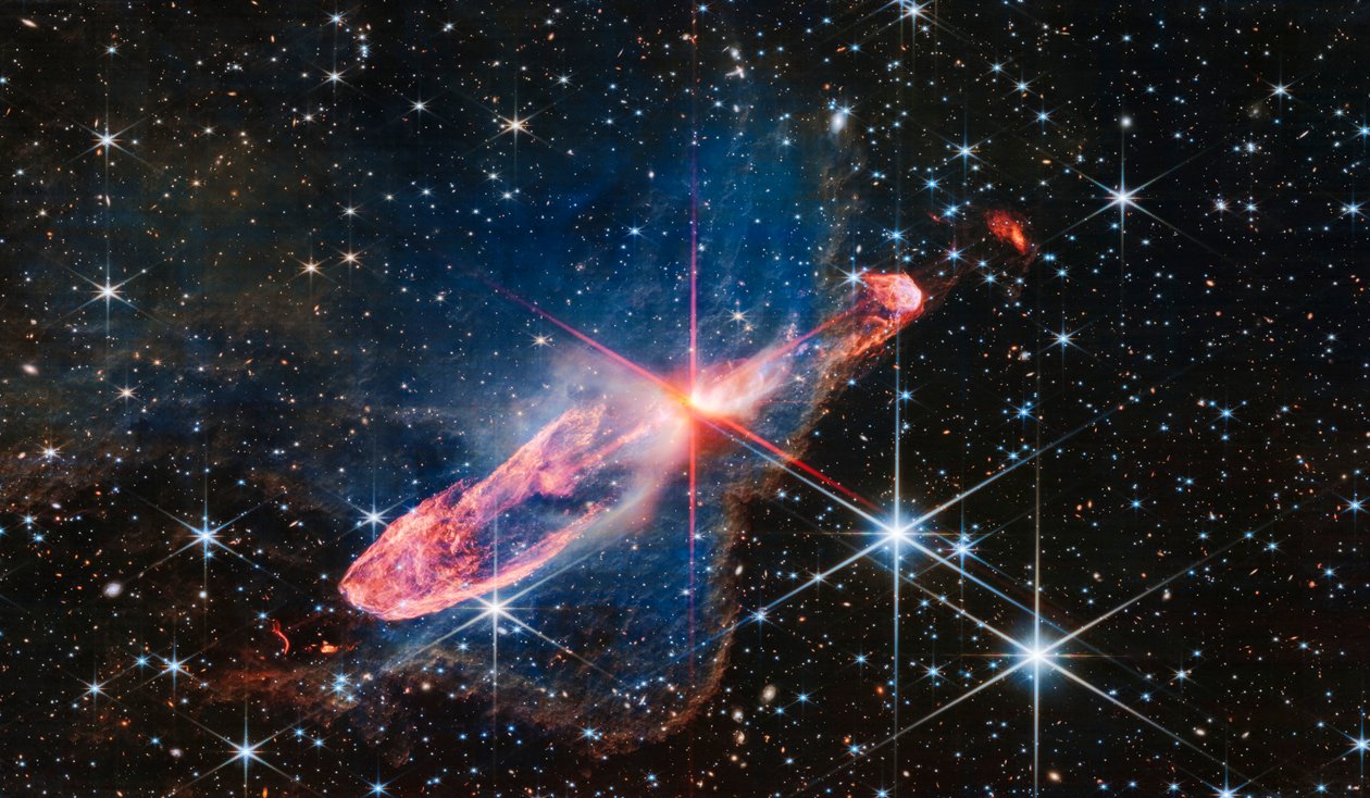 Herbig-Haro 46/47 (obrázek NIRCam) od James Webb Space Telescope (NASA)