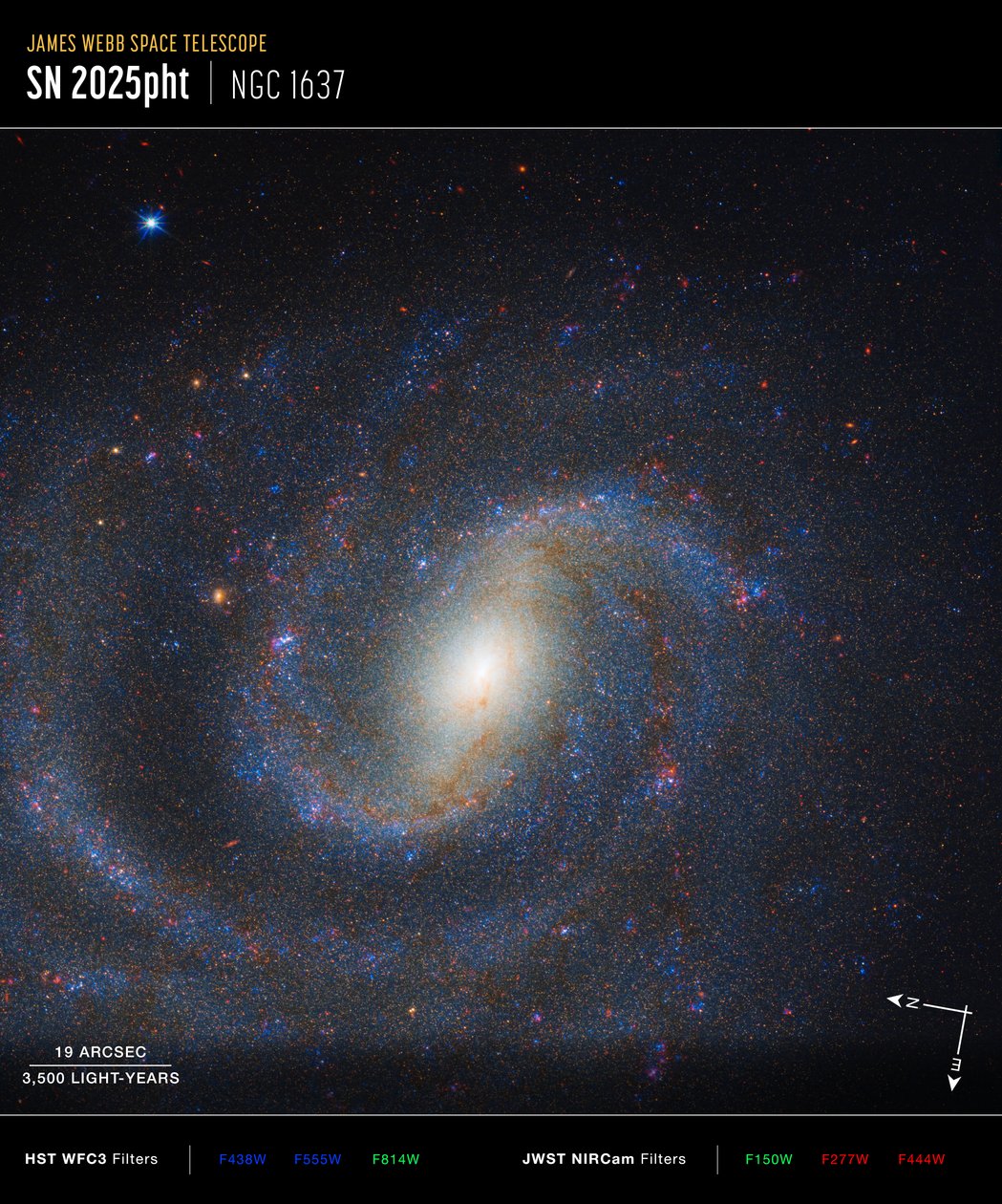 Snímek NGC 1637 z projektu Compass od James Webb Space Telescope (NASA)