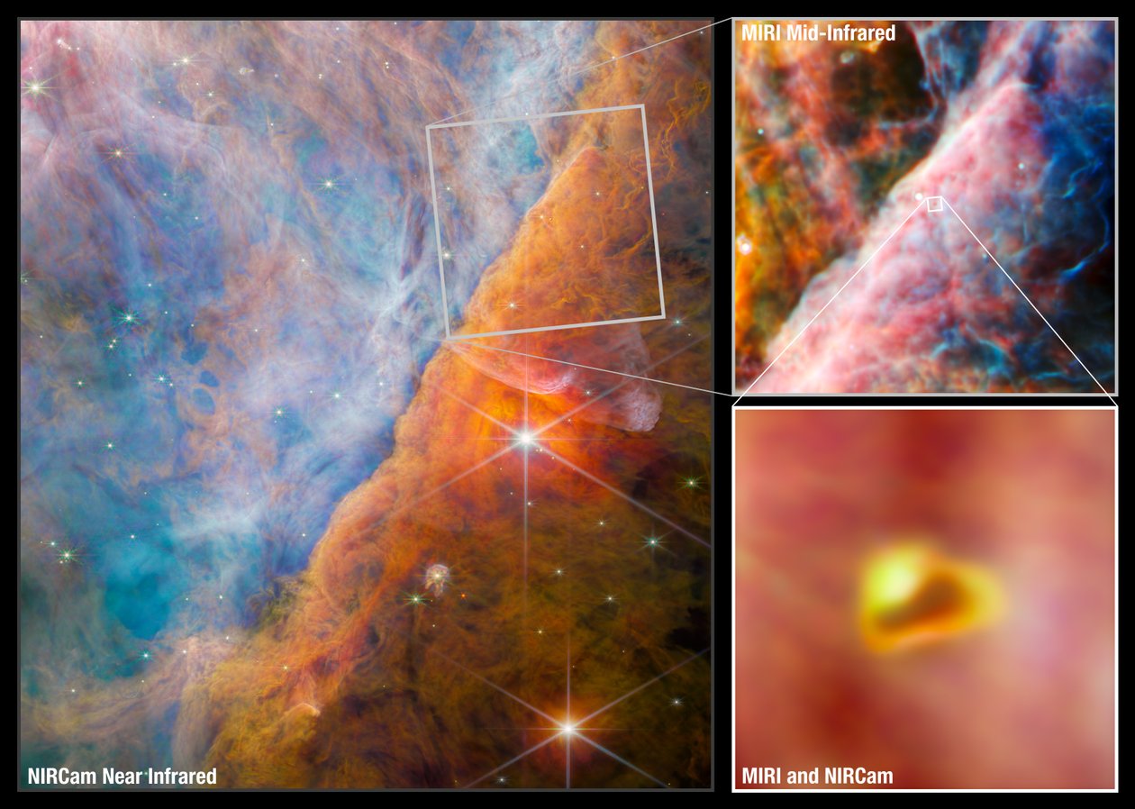 Orion Bar Collage (obrázky NIRCam a MIRI) od James Webb Space Telescope (NASA)