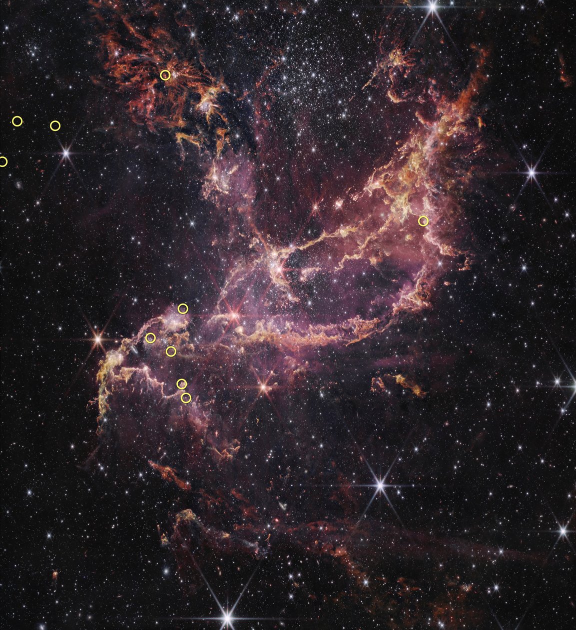 Protoplanetární disky v NGC 346 (snímek z kamery NIRCam) od James Webb Space Telescope (NASA)