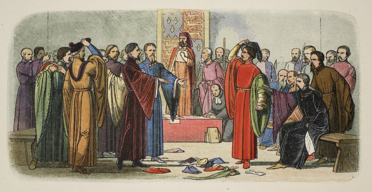 Albemarle a Fitzwalter si vyměňují vzdor, od A Chronicle of England BC 55 do AD 1485, pub. Londýn od James William Edmund Doyle