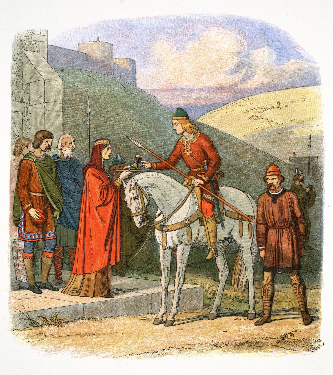 Edward mučedník přijíždí do Corfe, Dorset, 978 1864 od James William Edmund Doyle