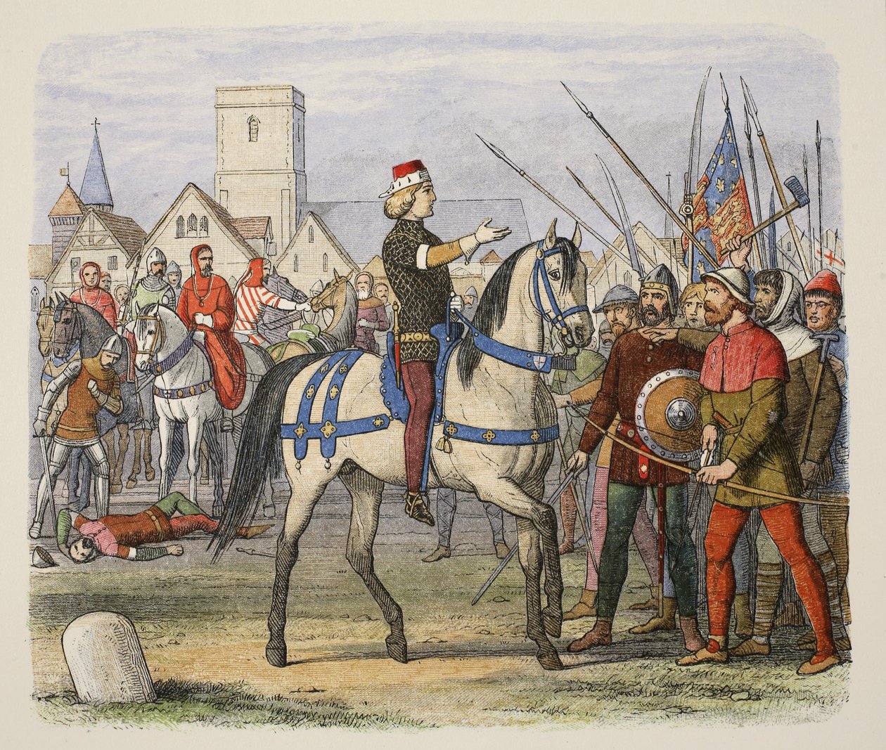 Richard přebírá velení rebelů v rolnickém povstání, od A Chronicle of England BC 55 do AD 1485, pub. Londýn od James William Edmund Doyle