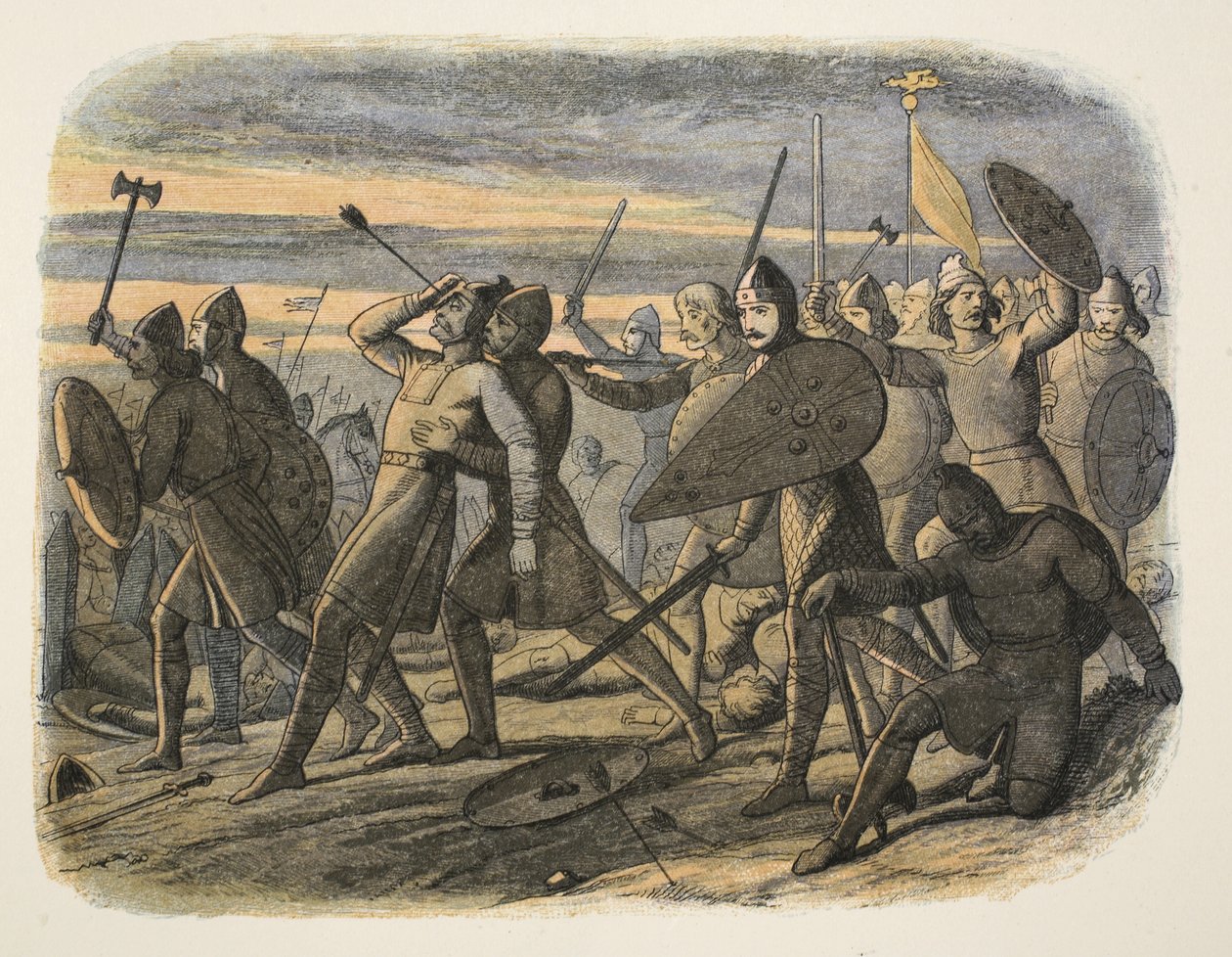 Smrt Harolda II. v bitvě u Hastingsu, 1066, od A Chronicle of England BC 55 do AD 1485, pub. Londýn, 1863 od James William Edmund Doyle