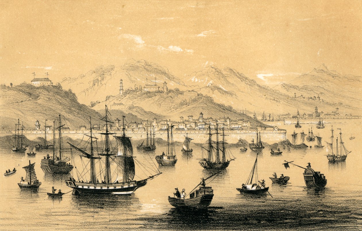 Amoy, jeden z pěti přístavů otevřených pozdní smlouvou o britském obchodu, 1847. od James William Giles