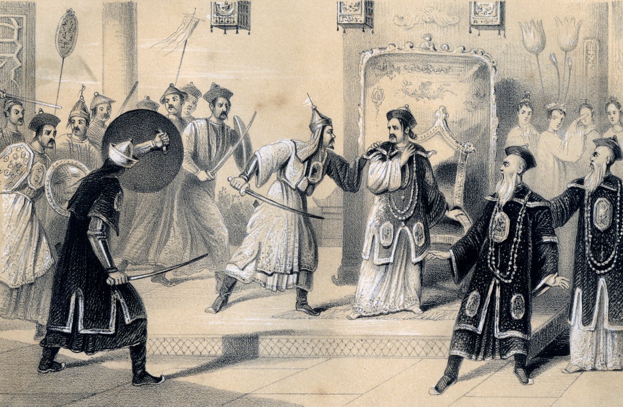 Císař Weit-Soong a jeho dvůr, zajatci Tatarů, 1847 od James William Giles