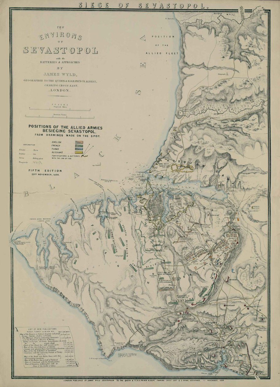 Mapa okolí Sevastopolu, 1854 od James Wyld