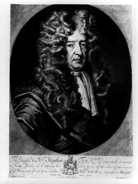 Sir Stephen Fox (1627-1716) ve věku 75 let, ryl J. Simon, 1701 od James after Baker