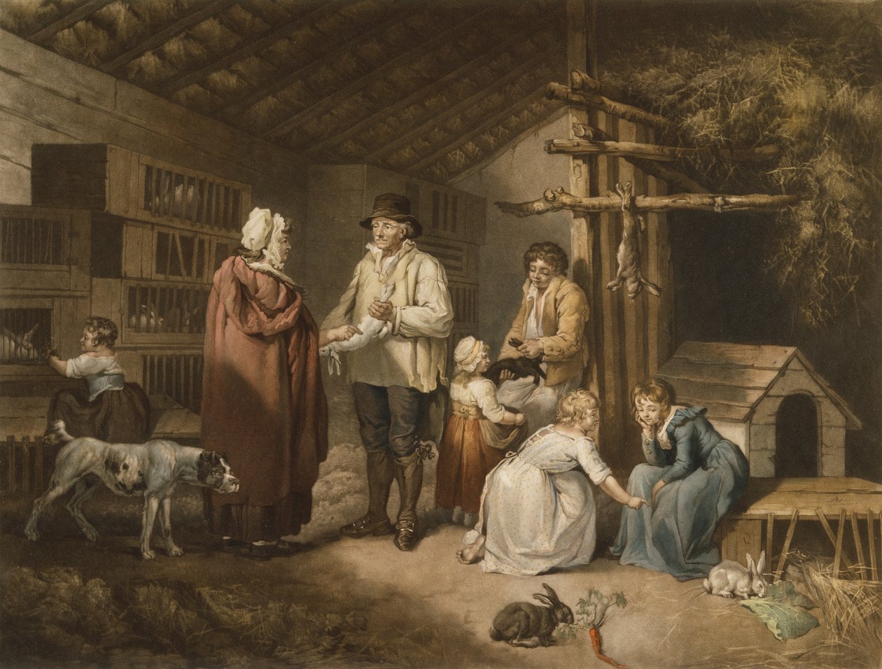 Prodej králíků, vyryl William Ward (1766-1826) 1796 (barevná mezzotinta) od James after Ward