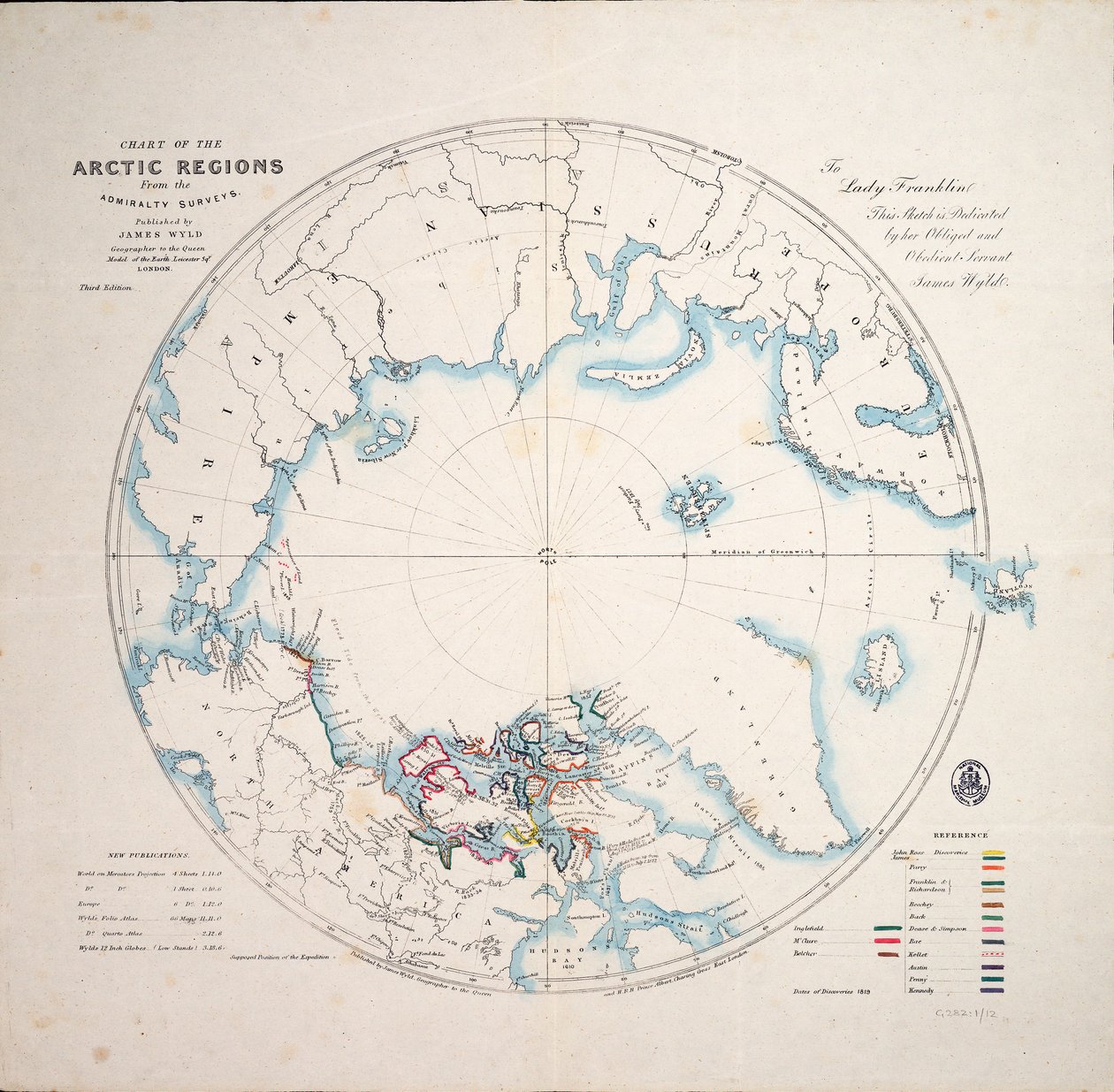 Mapa arktických oblastí z průzkumů Admirality, třetí vydání, cca 1854 (rytina) od James the Younger Wyld