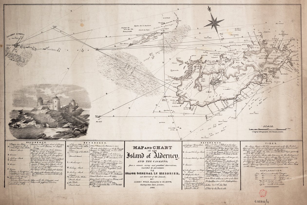 Mapa a plán ostrova Alderney a rakví od James the Younger Wyld