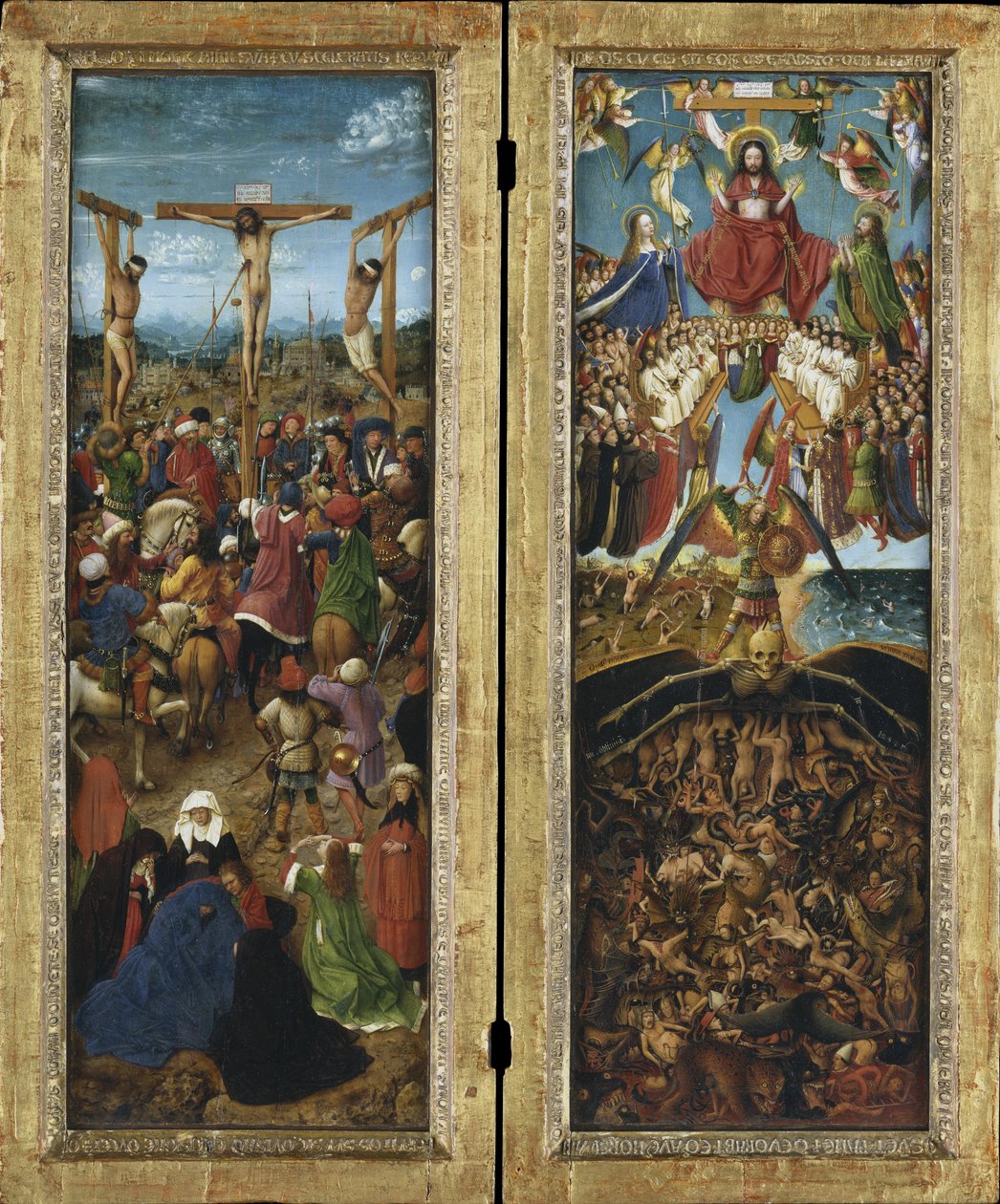 Ukřižování; Poslední soud, diptych od Jan van Eyck