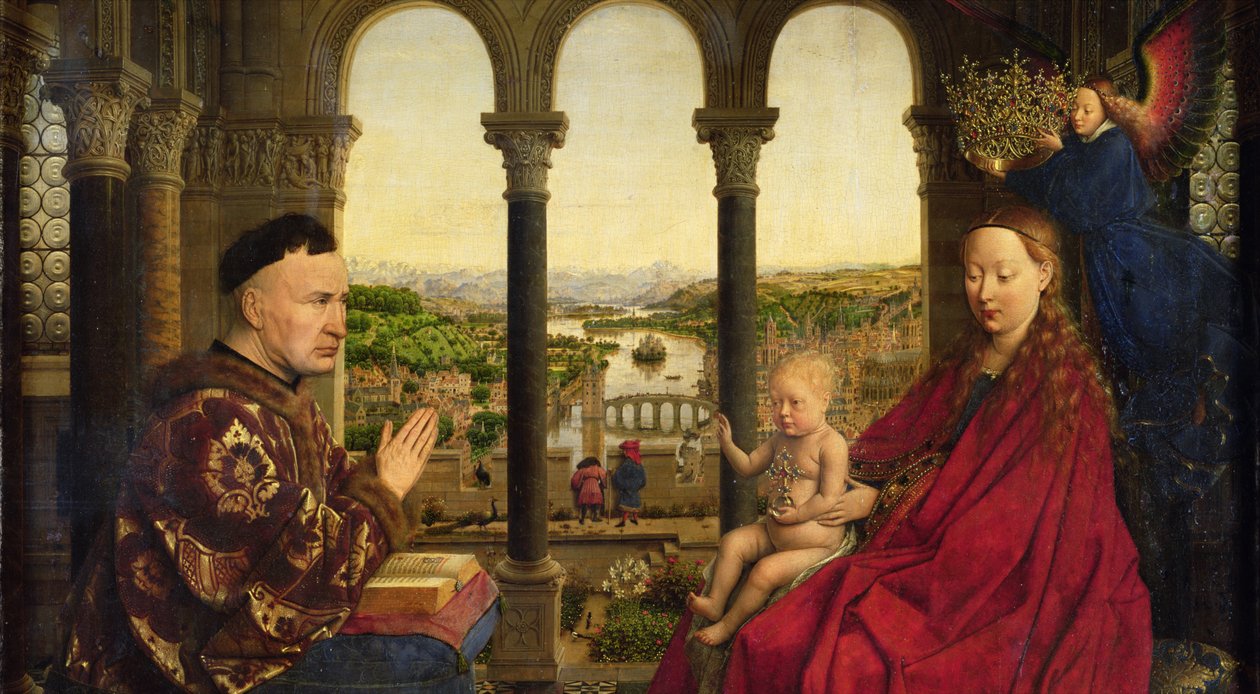 The Rolin Madonna, cca 1435 (panel) (detail z roku 2993) od Jan van Eyck