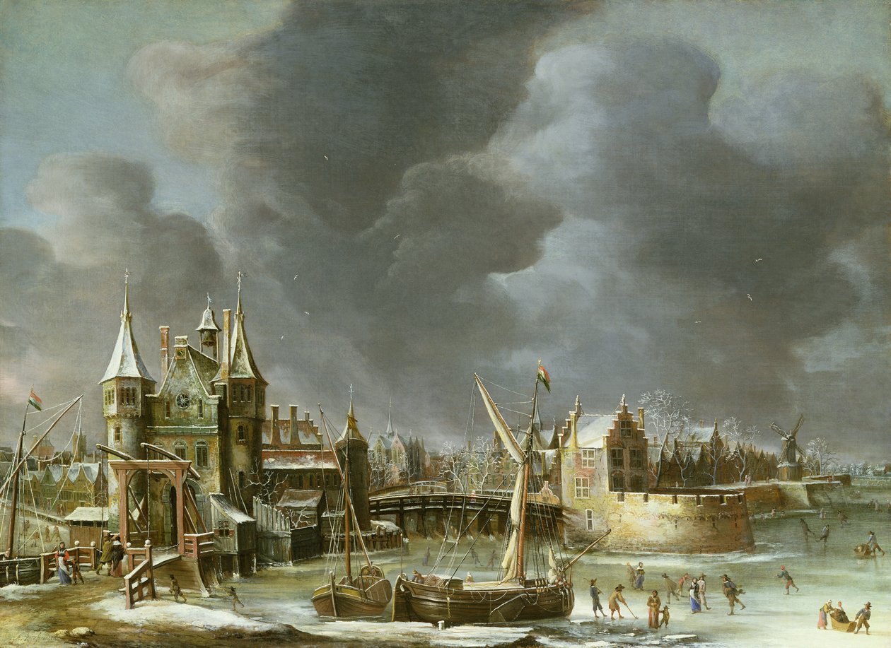 Pohled na Regulierspoort, Amsterdam, v zimě od Jan Abrahamsz. Beerstraten