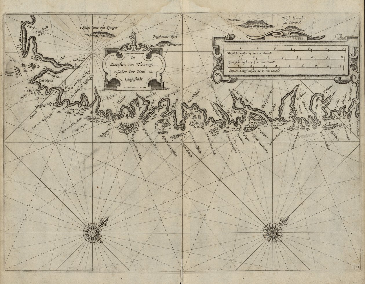 Mořské pobřeží Norska mezi der Neus a Langesondt od Jan Blaeu
