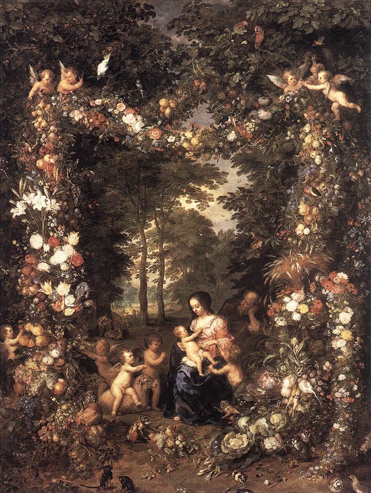 Svatá rodina ve věnci z květin a ovoce od Jan the Elder Brueghel