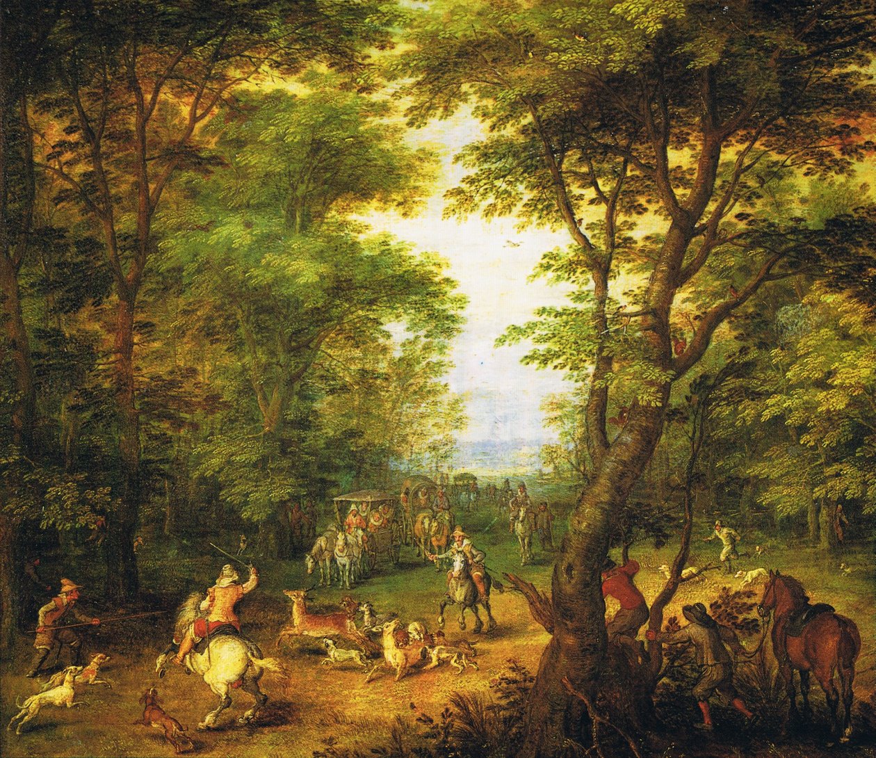 Lov jelenů v lese od Jan the Elder Brueghel