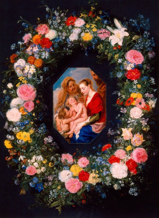 Svatá rodina s květinovým věncem od Jan the Elder Brueghel