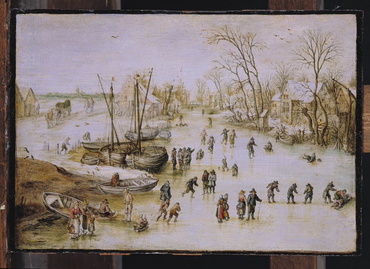 Bruslaři na jezeře od Jan the Elder Brueghel