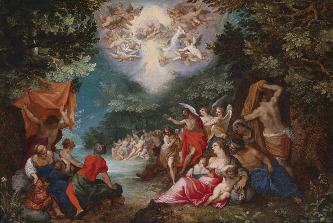 Křest Krista v řece Jordán od Jan the Elder Brueghel