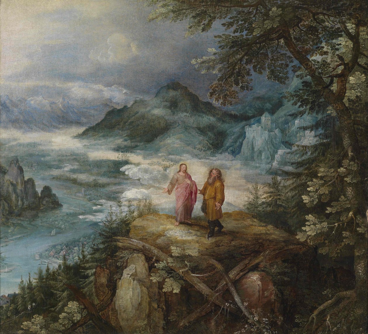 Široká horská krajina s pokušením Krista od Jan the Elder Brueghel