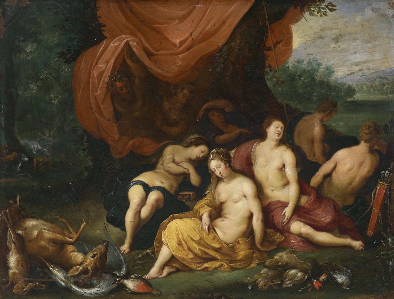 Diana a její nymfy po lovu, zaslechnuté satyry od Jan Brueghel the Younger