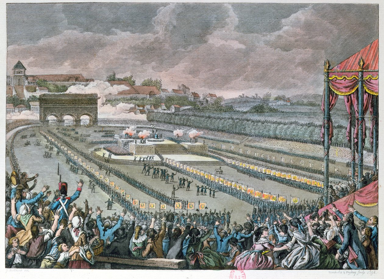Festival federace, 14. července 1790, na Champ de Mars, 1798 (barevná rytina) od Jan Bulthuis