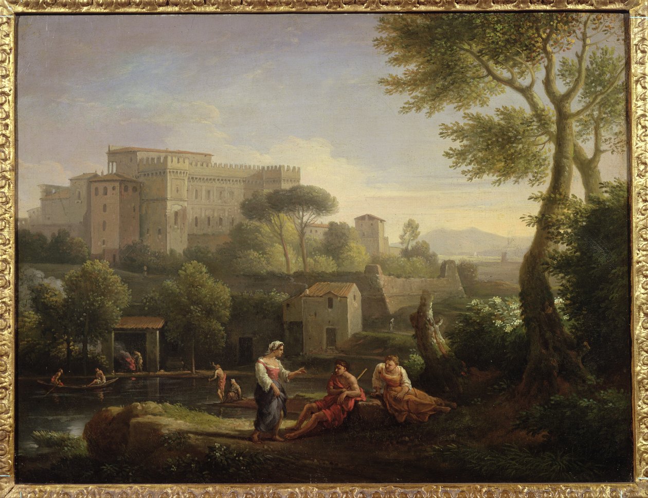 Krajina s postavami a pevností u řeky (pár 81826) od Jan Frans van Bloemen